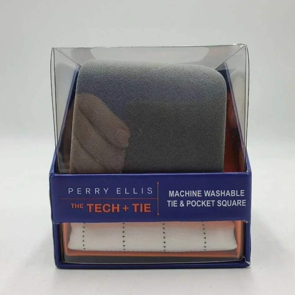 Perry Ellis‎ Necktie and Pocket Square Set Gray NIB
